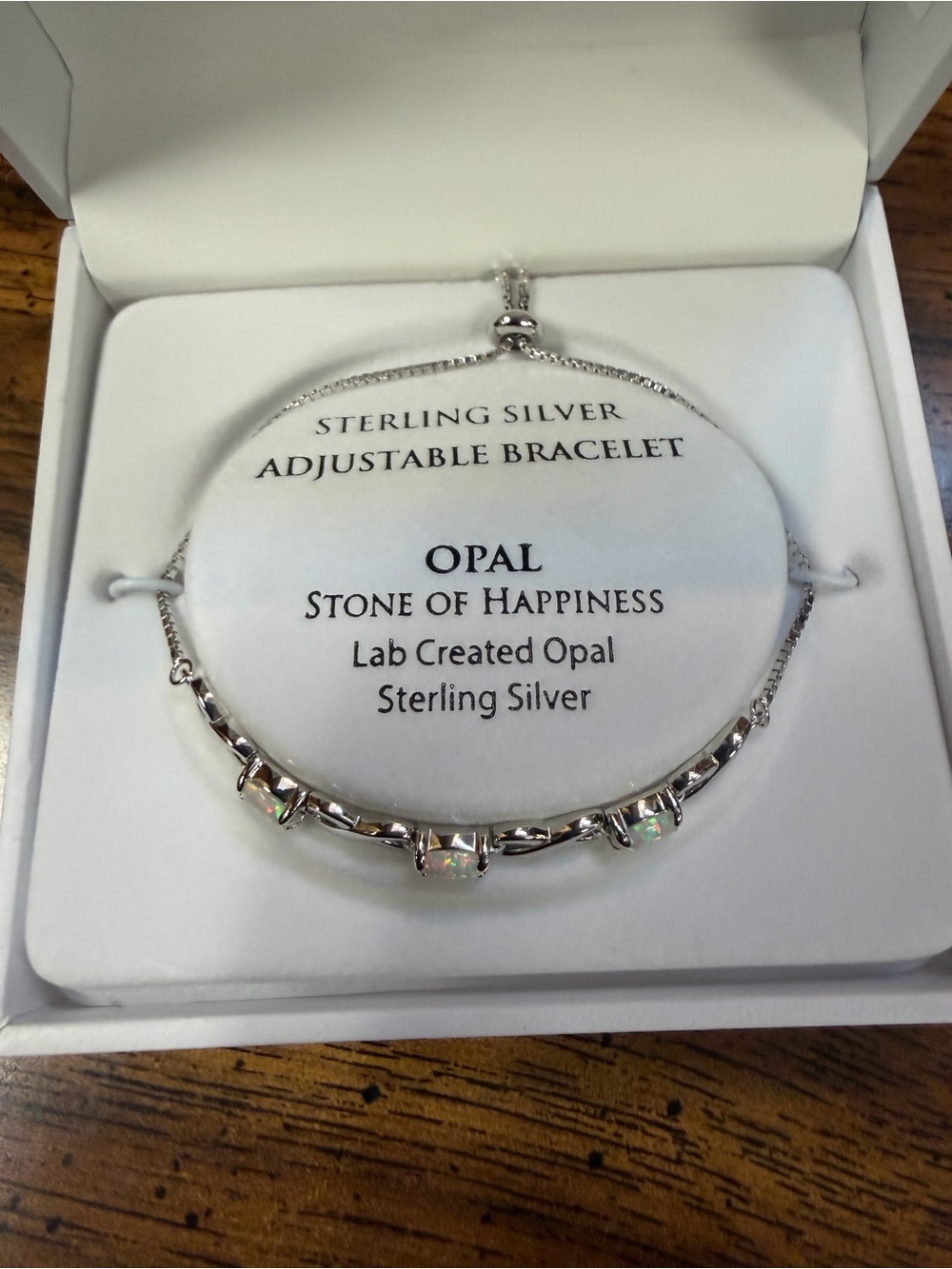 Macy's Sterling Silver Opal Adjustable Bracelet - Iridescent White Opal